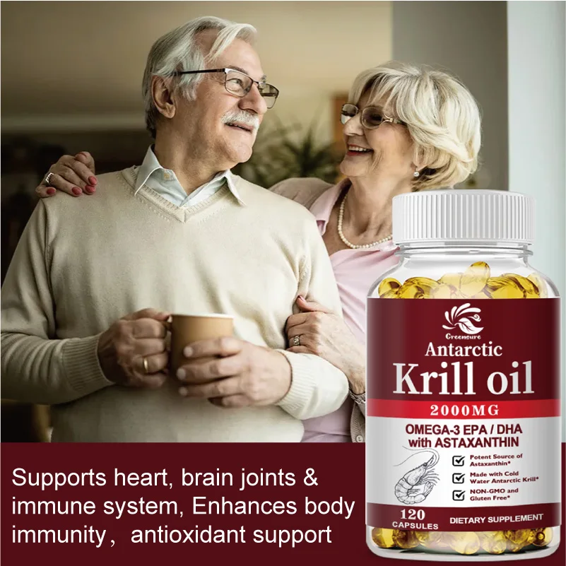 Krill Oil | 2000mg with Astaxanthin, Omega 3, DHA, EPA, and Phospholipids | No Smell, No Fishy Taste | 60/120 Capsule