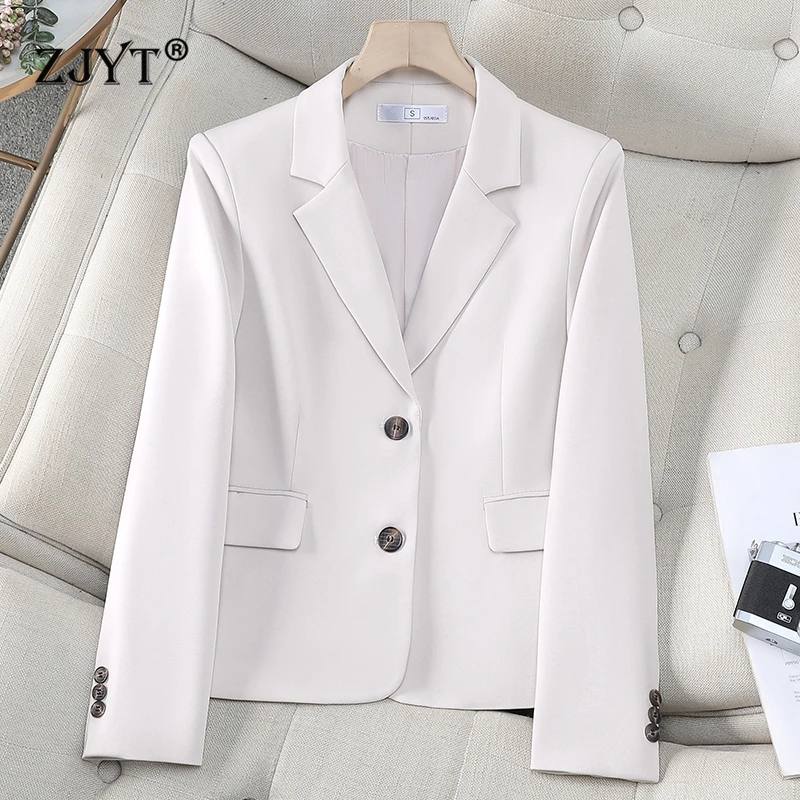 

ZJYT Autumn 2025 Elegant Blazer Jacket for Women Office Wear Korean Fashion Casual Loose Veste Femme Plus Size Outerwears White