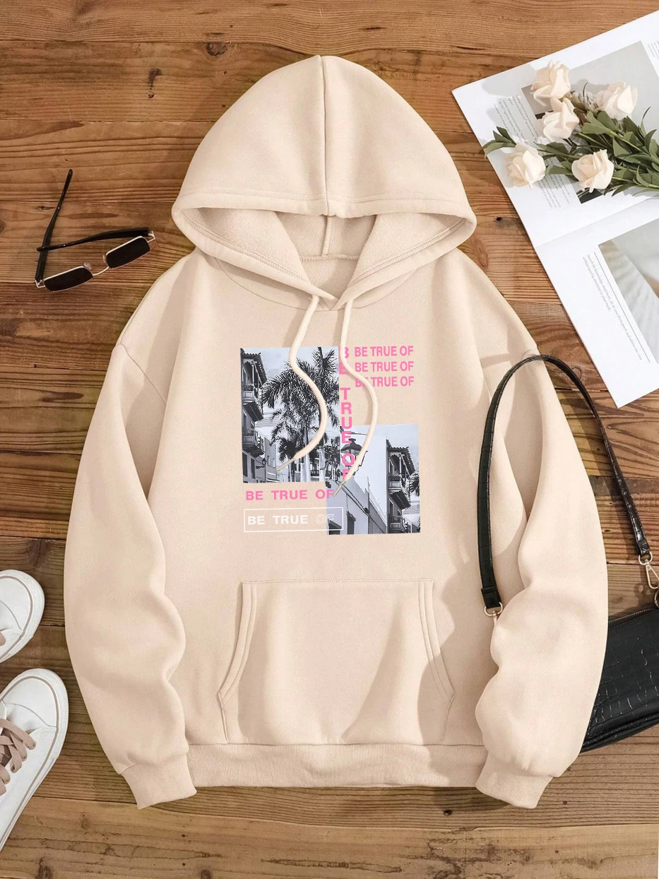 Be True Of Black White Photo Scenery Hoodies Men Women Hip Hop Casual Pullover Pocket Pullover Streetwear Fleece Couple Hoody