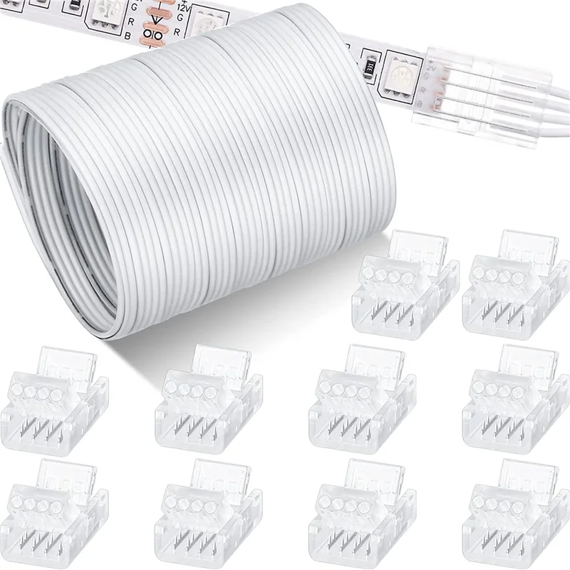 AB02 32.8Ft RGB Extension Cable Wire Cord 4 Pin, 10 mm LED Light Strip Connectors, for LED RGB Strip Light