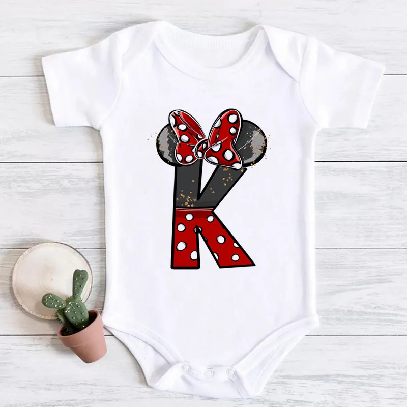 Cute Minnie Mouse Capital Letters of Name A-Z Baby Girl Clothes 100% Cotton Bodysuit Newborn Costume for Babies 2023 Jumpsuits