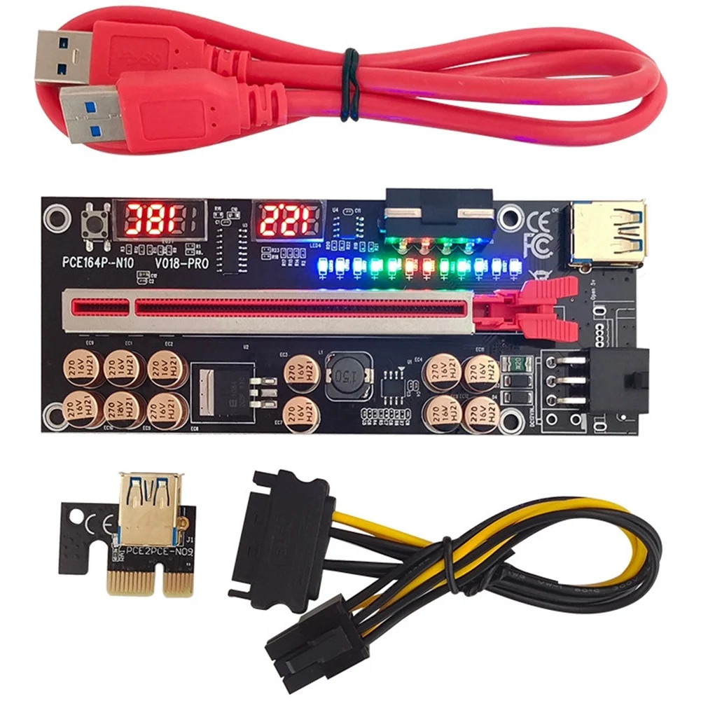 Hot sale VER018 PRO PCI-E Riser Card USB 3.0 Cable 018 PLUS PCI Express 1X To 16X Extender PCIe Adapter for BTC Mining(Red)