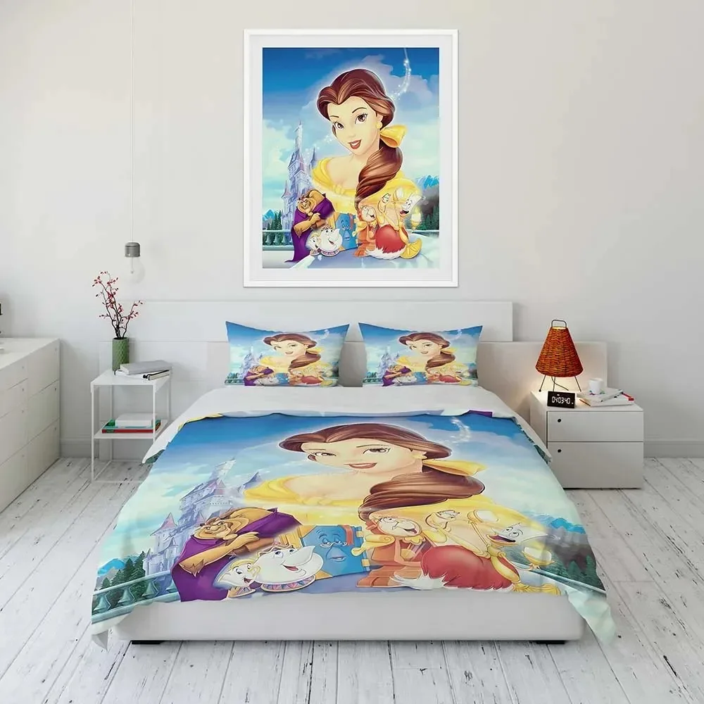 Disney Beauty and the Beast Duvet Cover Pillow Cover Room Bedroom Home Bedding Set Boy Girls Duvet Cover Gift Queen Double Bed