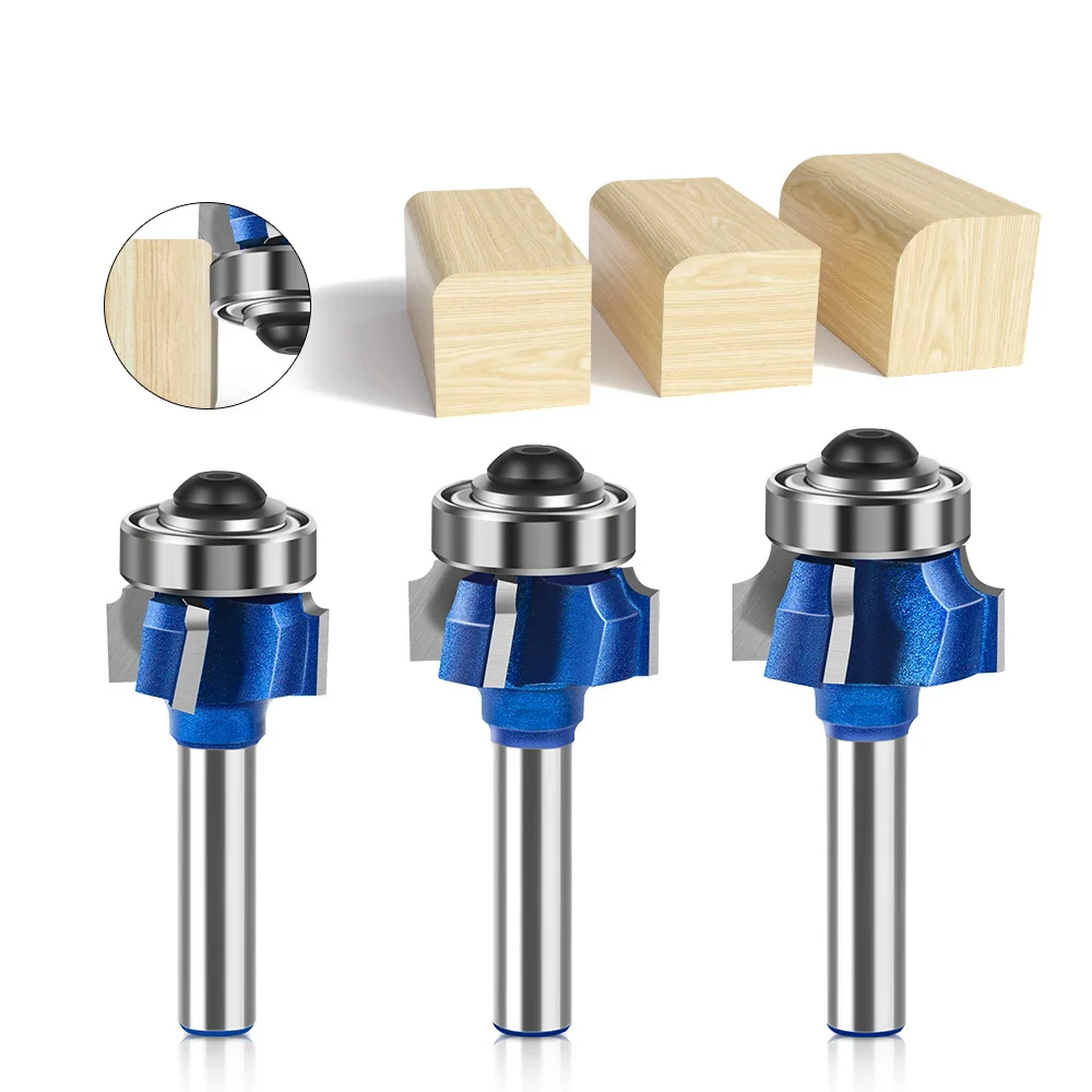 8mm 6mm 1/4inch 4 Flutes Corner Rounding End Mills Wood Router Bit Set With Bearing Milling Cutter For Carpentry Tools R1 R2 R3