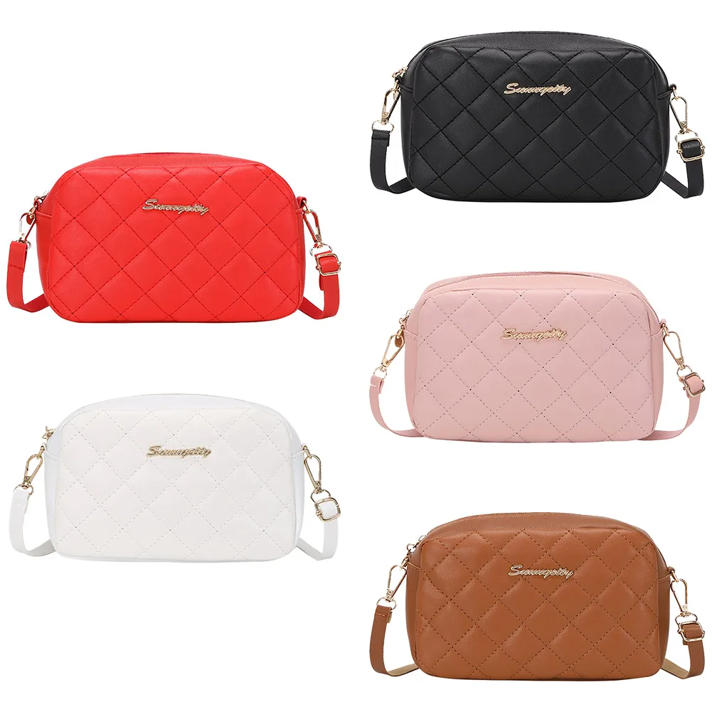 

Embroidered Female Messenger Bag PU Lattice Shoulder Crossbody Bag Solid Color Stylish Ladies Handbags Shopping Daily Purse