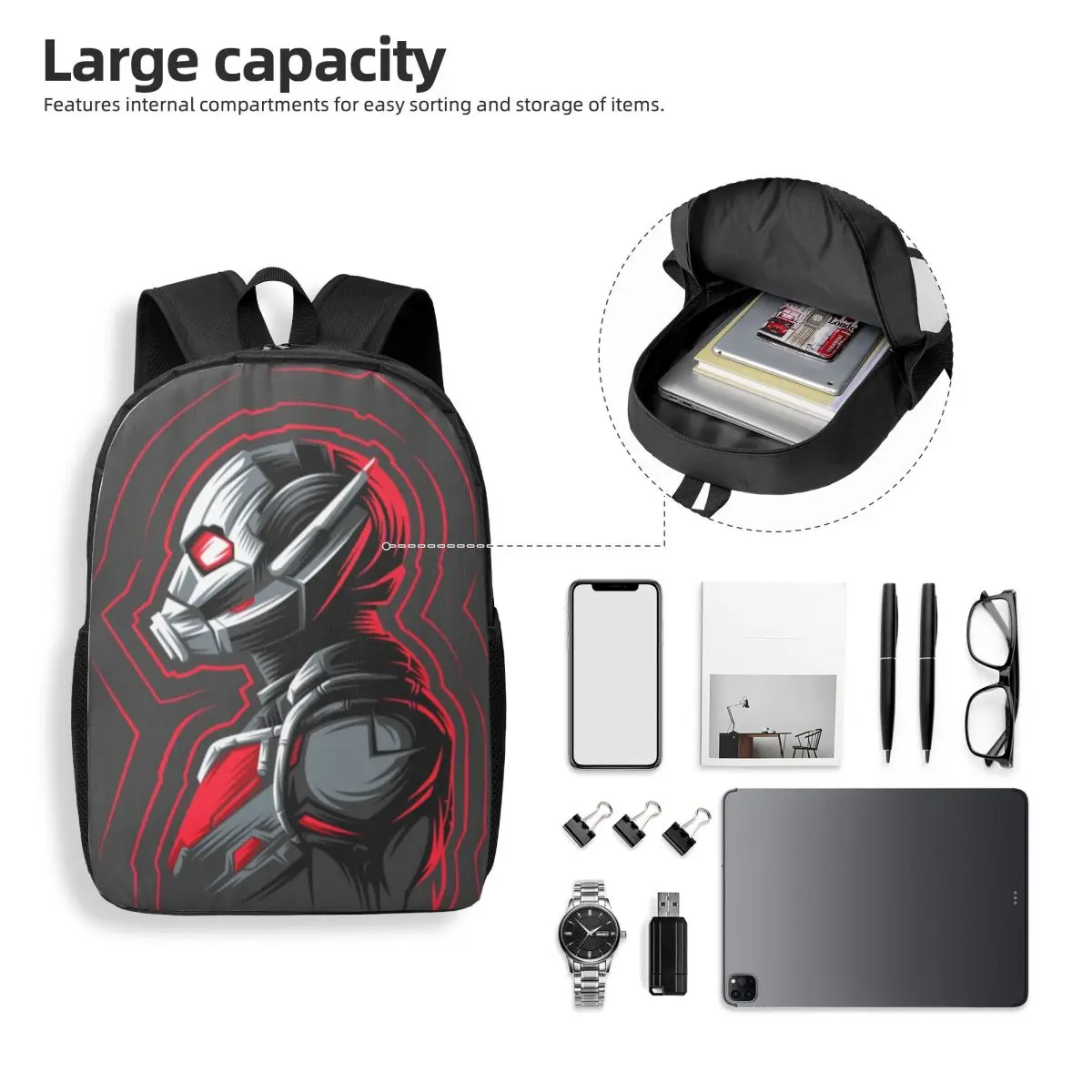 Mochila escolar Marvel Ant-man Basic de 17 polegadas – Mochila minimalista e elegante para adolescentes e adultos jovens