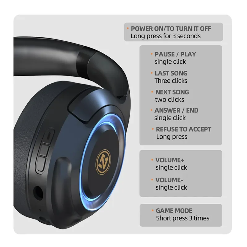 Casque Bluetooth A-8S Sans Fil – Antibruit, Circum-auriculaire, Avec Micro