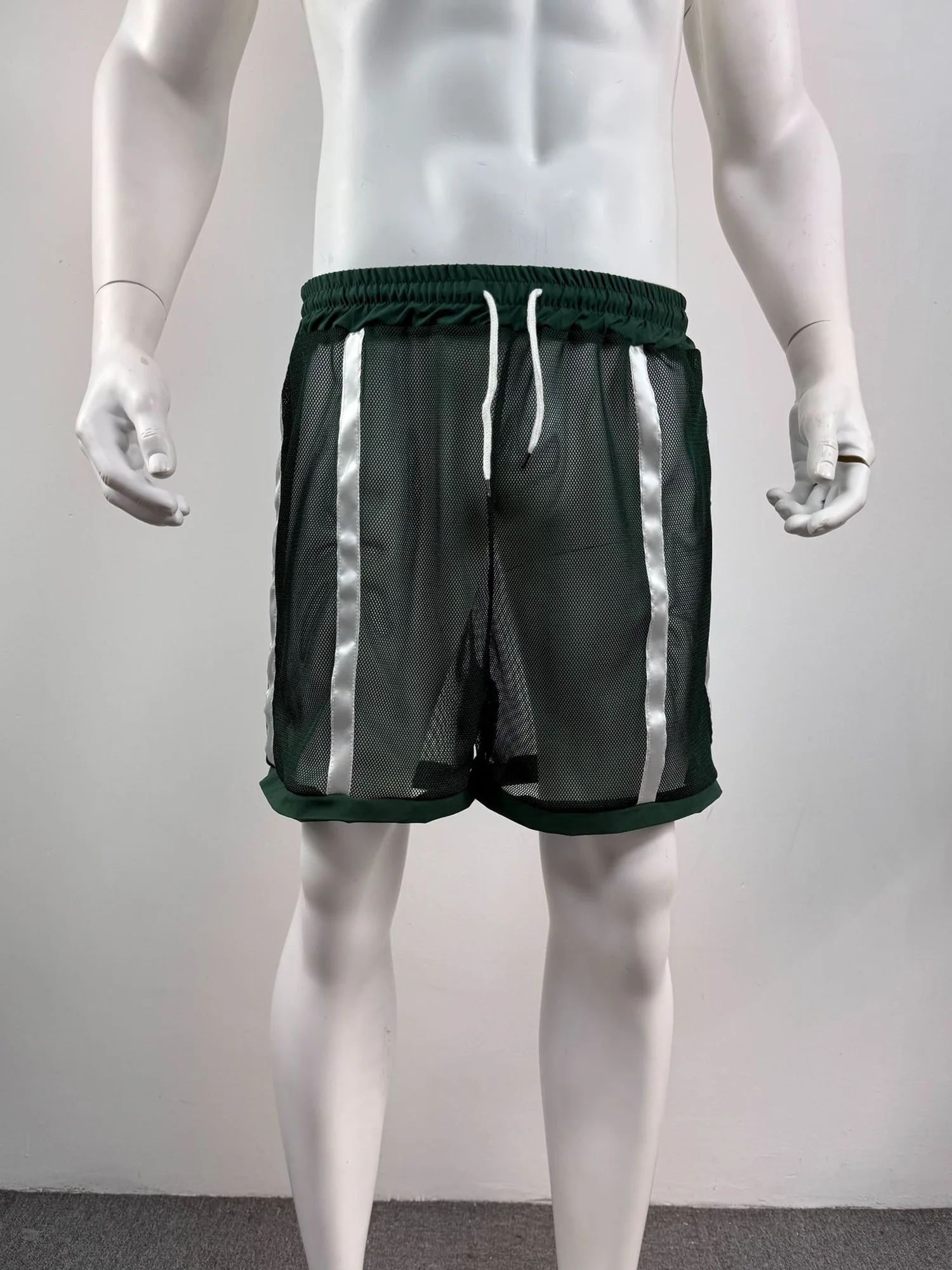 

Men Mesh Shorts Hollow Out Drawstring Waistband Color Block Breathable Lightweight Quick Dry for Sports Training Gym Summer