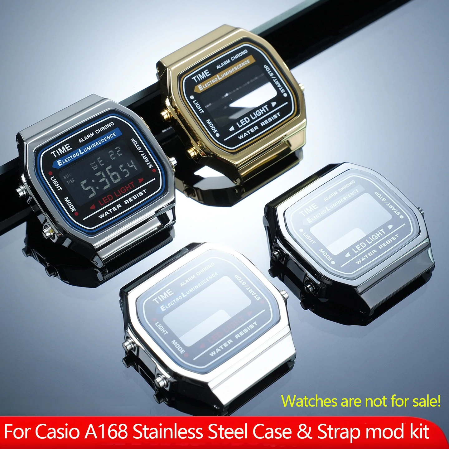 A168 Mod Kit for Casio Small Square A168/WA/WG-1A Upgraded Stainless Steel Case A168 Metal Shell Case + Watchband Set Accessory