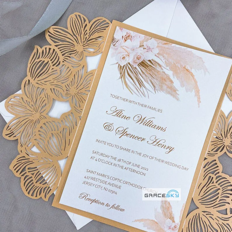 50pcs  Laser Cut leaves Shaped folding Wedding Party Invitations Card Personalized Customized cards  Wedding Supplies