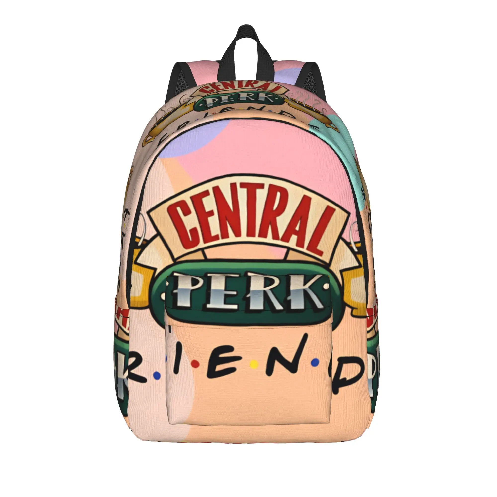 

Friends Pastel Perk Logo Backpack Trekking Backpacks Student Leisure High School Bags Design Large Rucksack