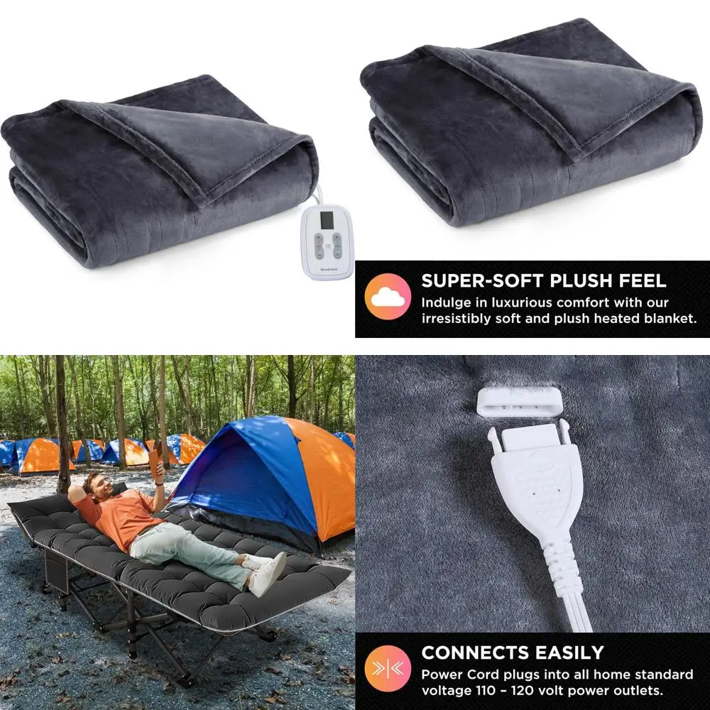 

«Плюшевое одеяло с регулируемыми настройками тепла, 10 уровней, 12-часовым таймером, автоматическим отключением, можно стирать в машине и можно стирать в сушильной машине».