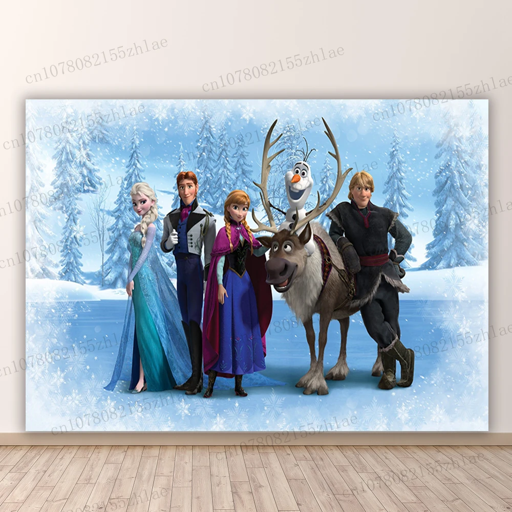 Fondo fotográfico de Frozen para fiesta de cumpleaños, telón de fotografía de dibujos animados para Baby Shower