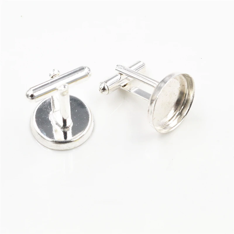 10pcs/ lot 16mm White K Rhodium Plated 5 Colors Copper Cufflink Base Cuff Link Settings Cabochon Cameo Base