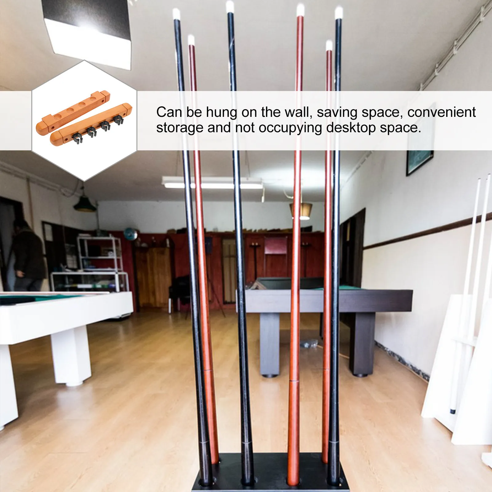 

2Pcs Solid Wood Wall Mount Pool Cue Rack Heavy Duty Billiard Rod Holder Space Efficient Display Stand for Home Office