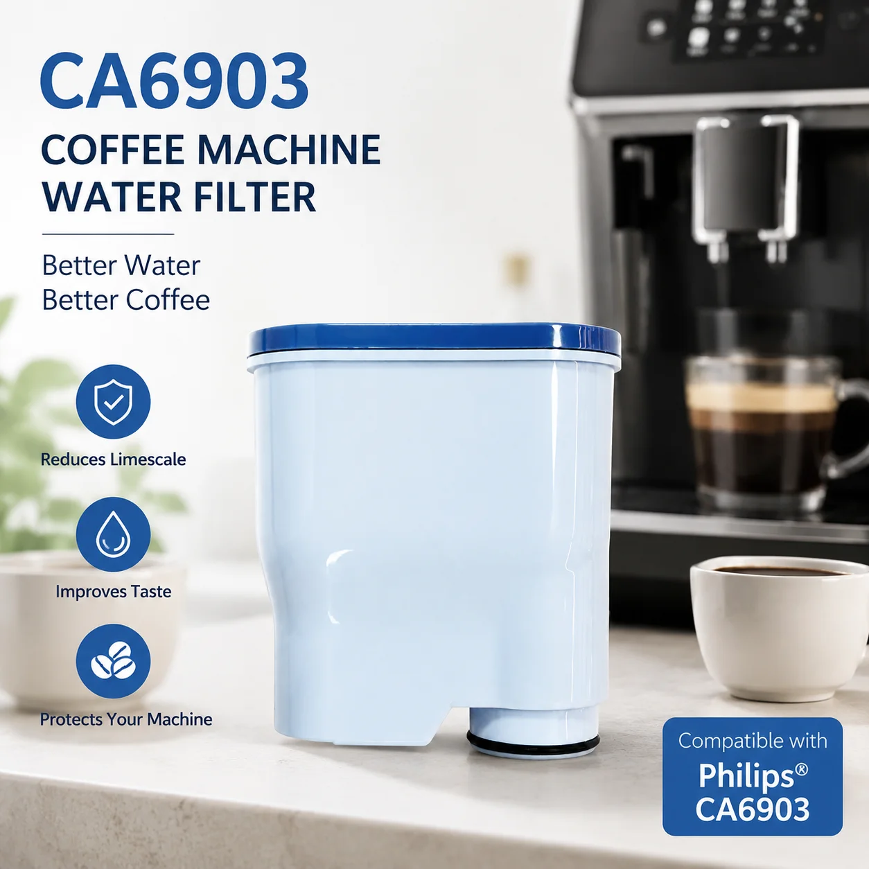 Cartucho de Filtro de Água Substituível para Máquina de Café Philips Saeco CA6903 AquaClean, Filtro Descalcificador que Melhora o Sabor do Café
