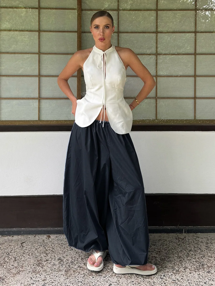 Spring and Summer Women's Lazy Style Cotton Lantern Pants Chic Street Dance Tourism Vacation Loose Soft Casual Wide Leg Pants