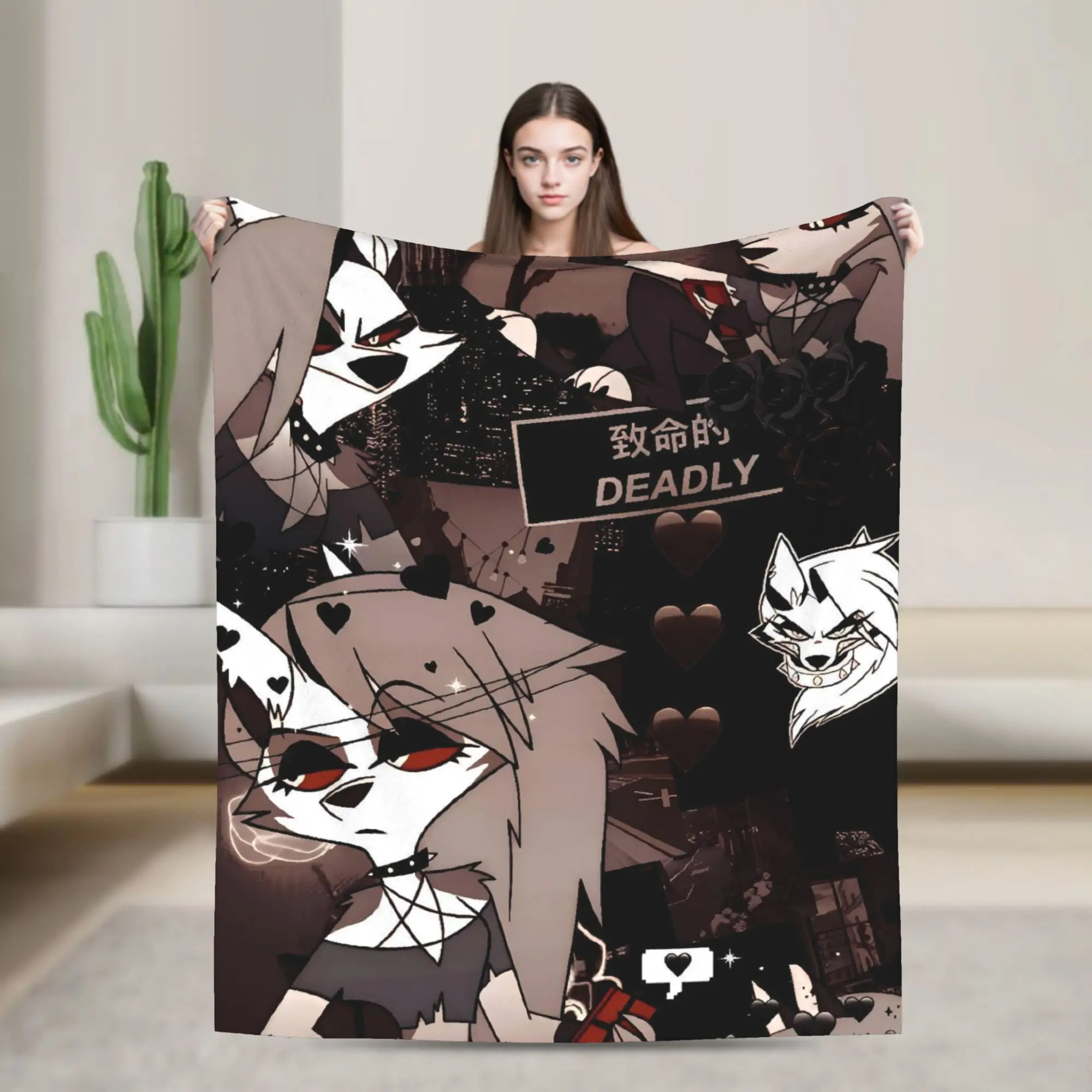 

Helluva Boss Loona Flannel Blanket Soft Throw Blanket for Home Decor Airplane Travel Funny Bedspread Sofa Bed Cover