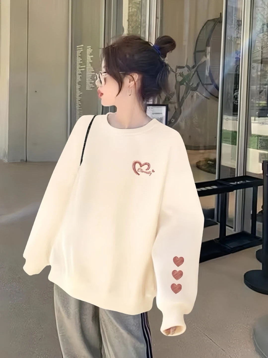 

Женская толстовка оверсайз с круглым вырезом и флисовой подкладкой, удобная, универсальная, маленького размера, осенне-зимняя новинка