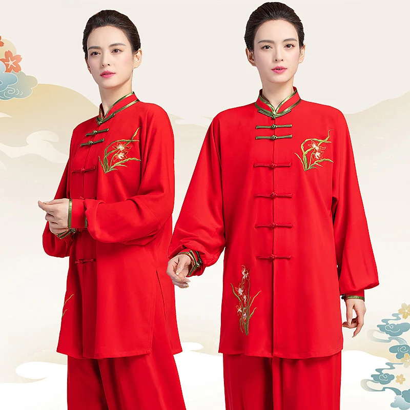 Women's Tai Chi Suit Embroidered Chinese Red Premium Brand Traditional Martial Arts Training Performance Wear New Style