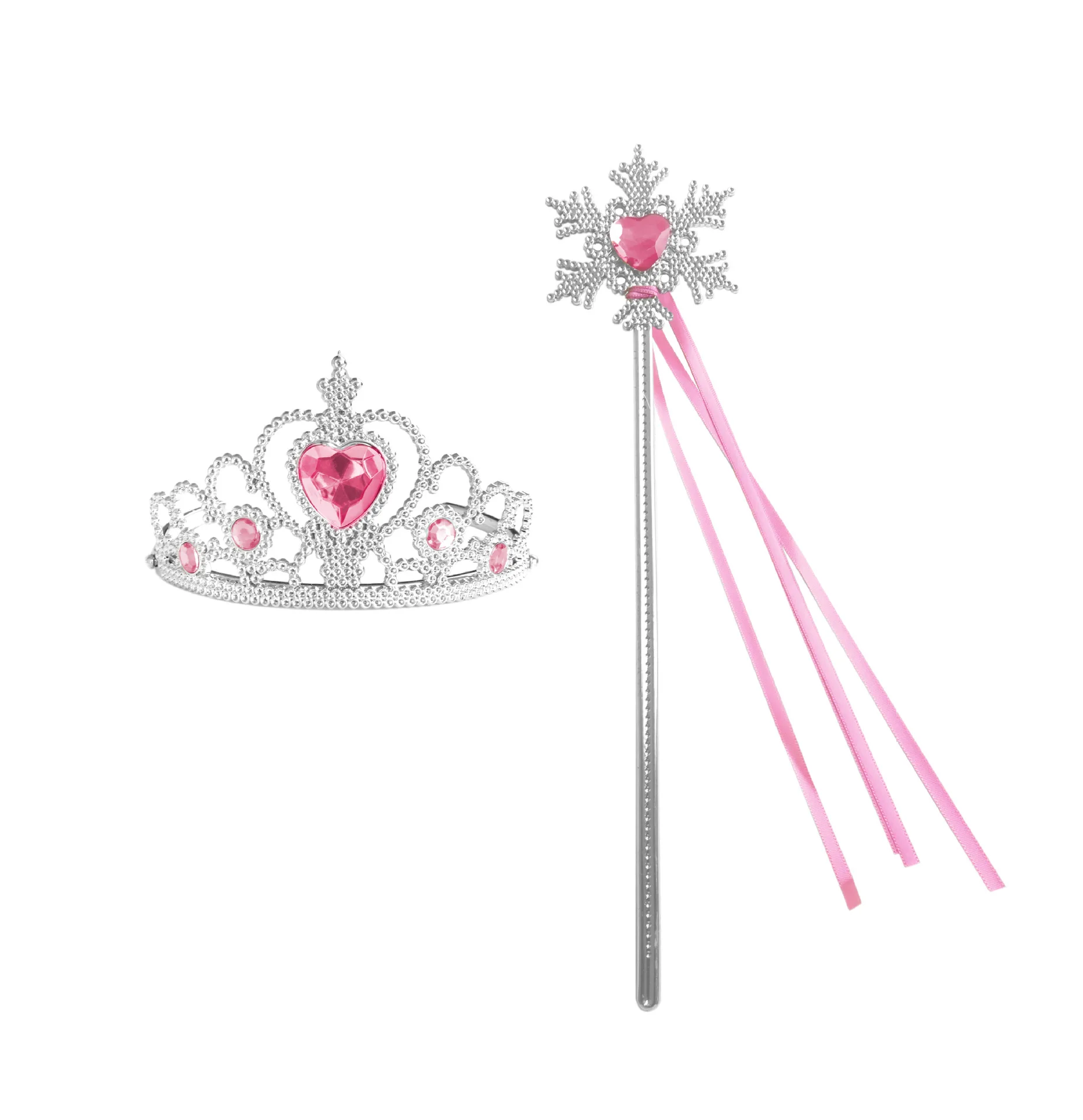 Pincess Crown Love Snowflake Stick Set Jasmine ChildrenCrown Magic Stick Children Plastic Princess Coplay Toy Dress Up Jewelry