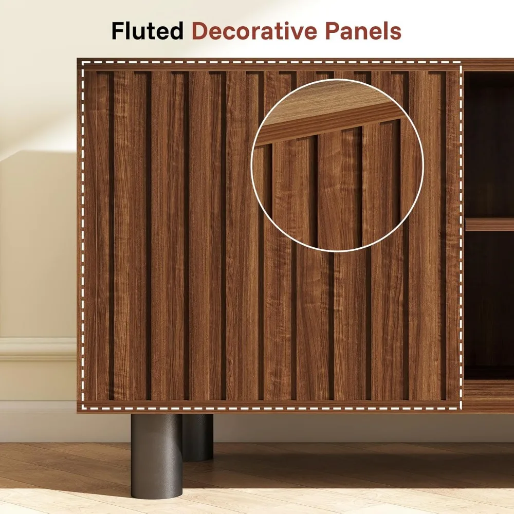 TV-Stand with Mount - Mid Century Modern Television Stands for 75 Inch TV - Walnut TV Console Table with Portable Outlets