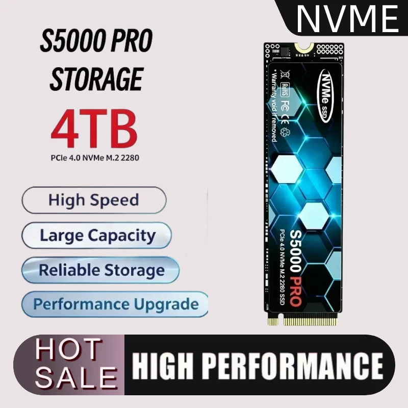 New S5000 PRO M.2 SSD Hard Disk 1TB 2TB 4TB 7300MB/s NVMe M2 SSD 500GB PCIe 4.0 Internal Solid State Drive For Laptop Desktop PC