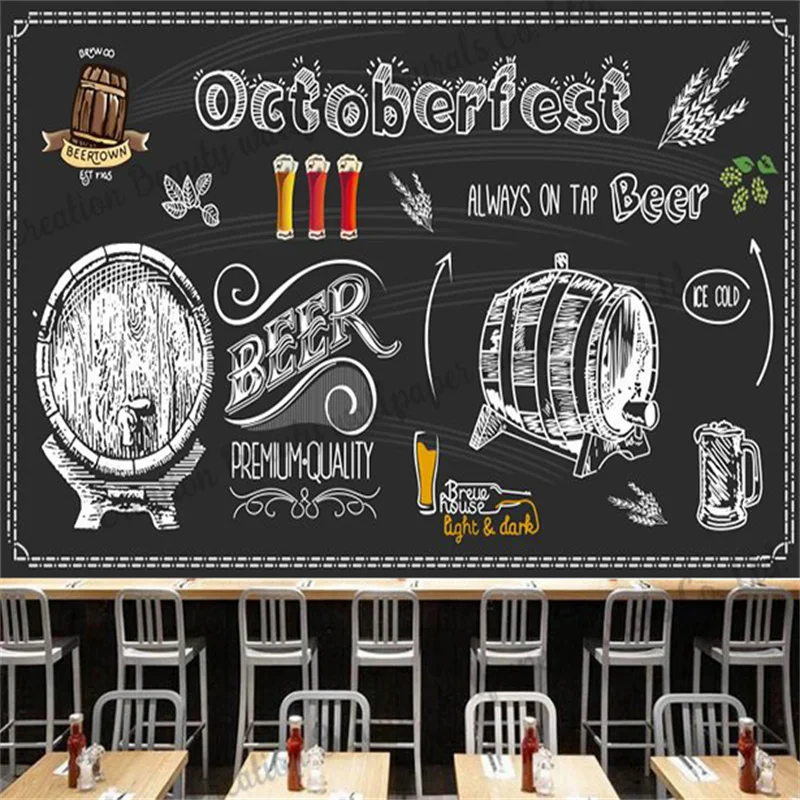 

Hand Drawn Blackboard Beer Wallpaper Industrial Decoration Mural Bar Restaurant Club Party Background Wall Papel De Parede