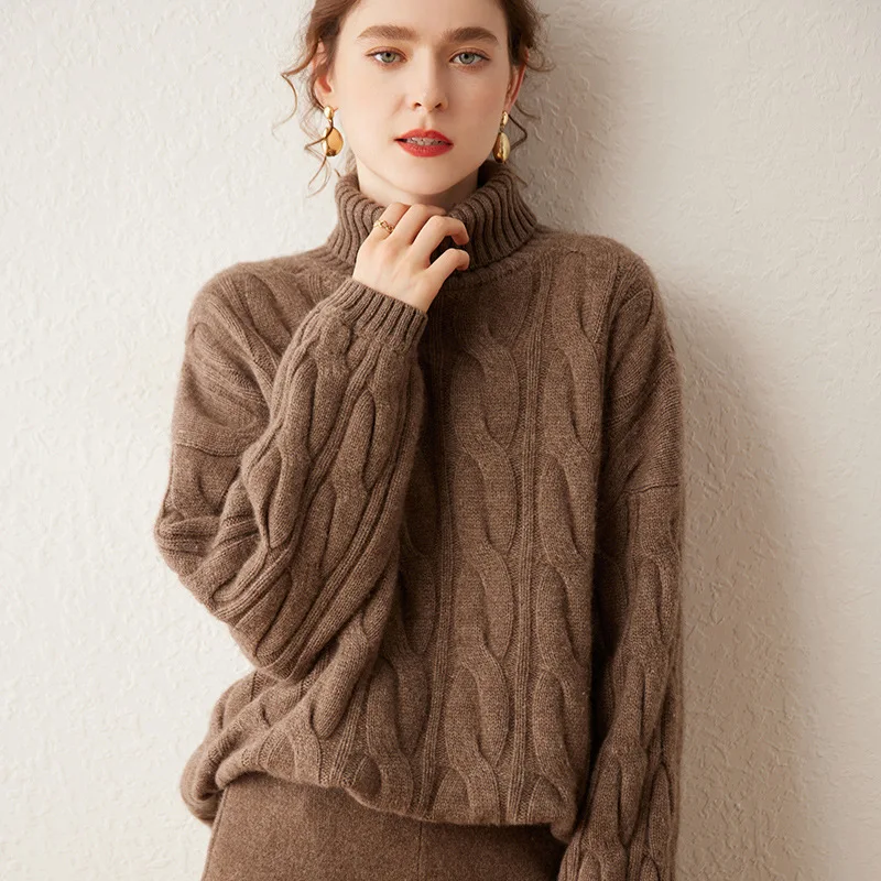 High Quality 2024 Autumn and Winter New 100 Solid Color Sweater Women's Turtleneck Thickened Large Twisted Loose Style