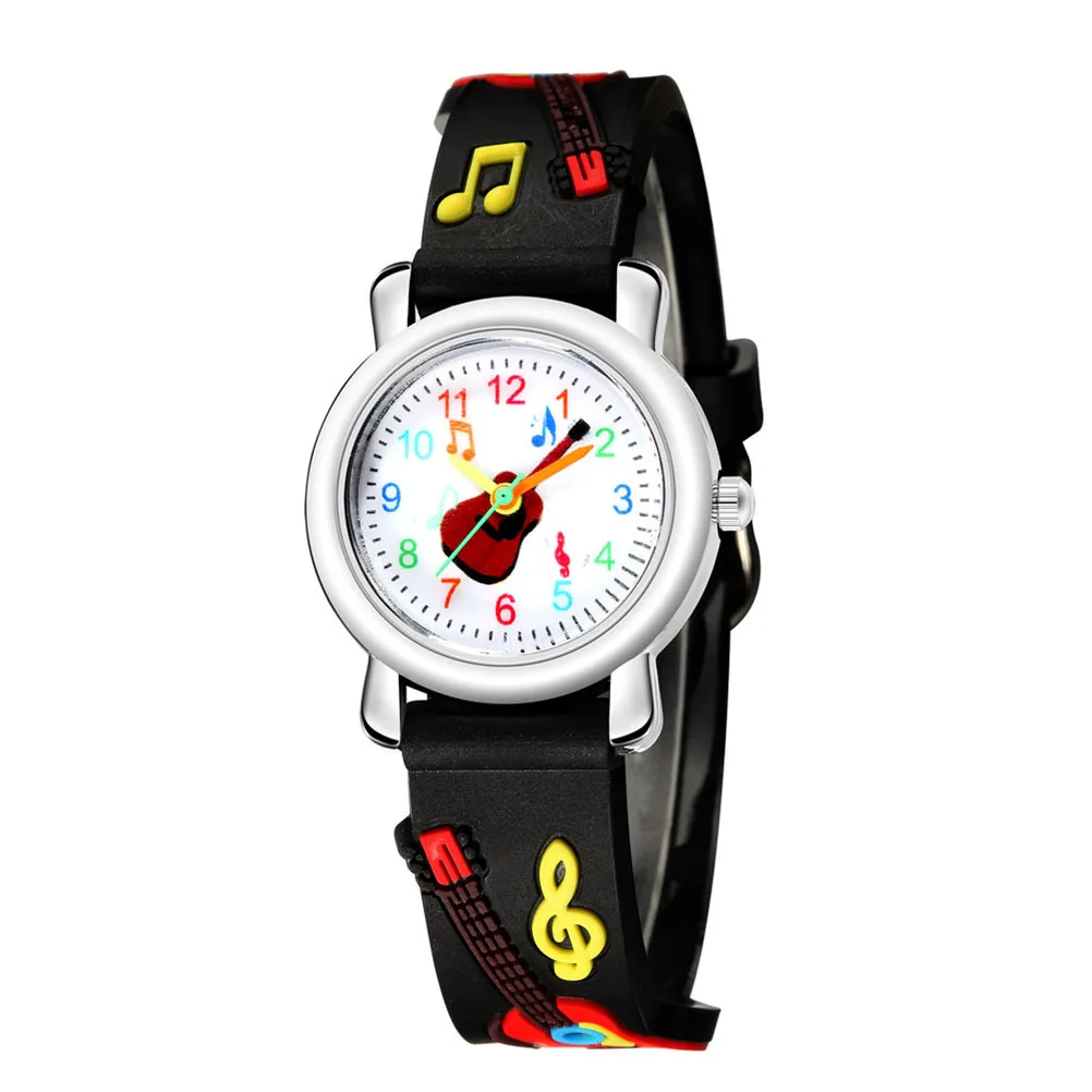 

Guitar Pattern Children Watch Black Unique Kids Wristwatch Lightweight Comfortable Birthday Gift for Boys Girls