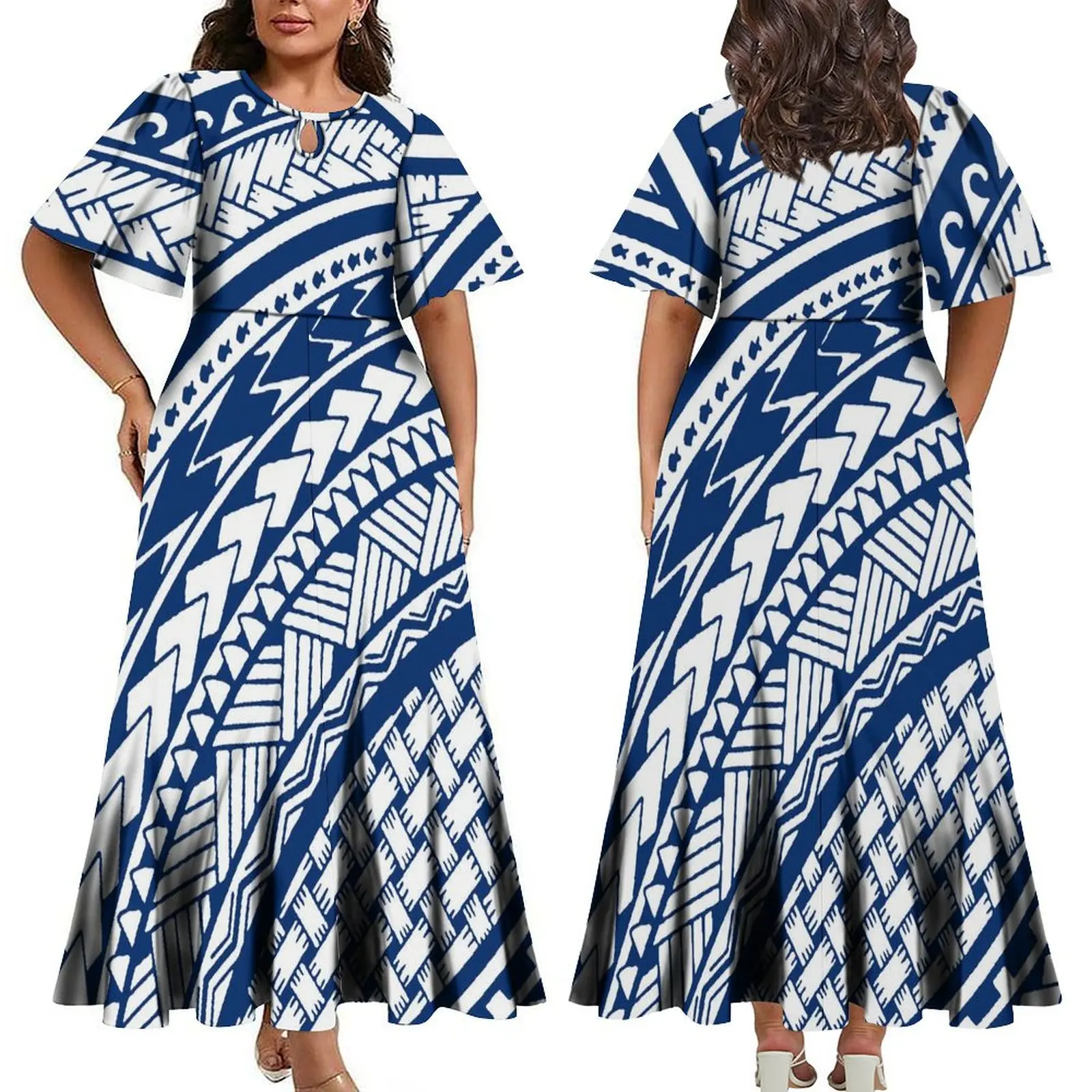 Vestido largo de manga corta para mujer, vestido de noche personalizado de las Islas del Pacífico, vestido de cumpleaños de Samoa Tonga, verano 2025
