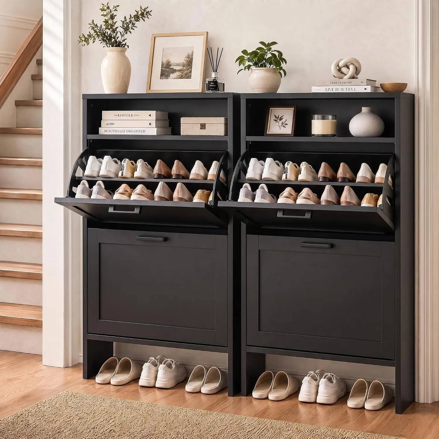 Shoe Cabinet 4 Flip Drawers Open Storage Layer Entryway Organizer, Customized