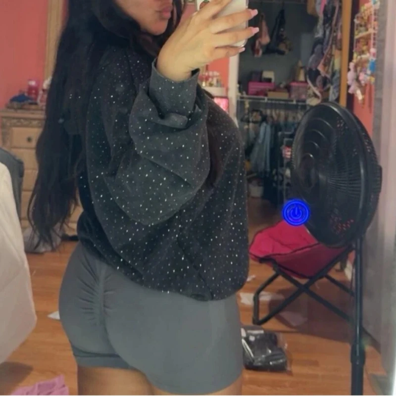 Y2K الخريف والشتاء للجنسين الشارع الشهير حجر الراين تصميم فضفاض هوديي، ملابس أزياء الشارع، الزي هالوين، سحب فضفاض دافئ