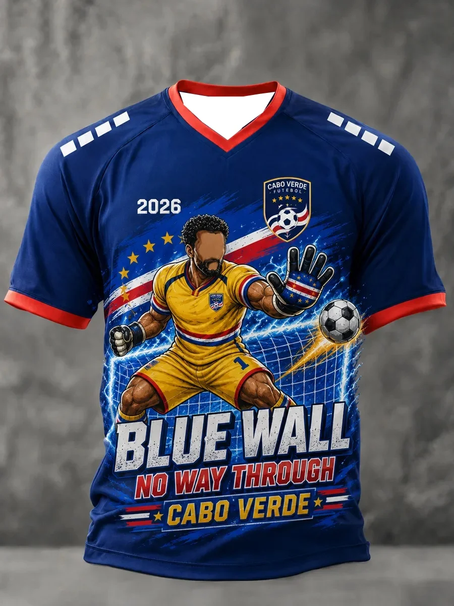 2026 New Men's Cabo Verde BWall Goalkeeper 3D Printed Football JerseyT-shirt Suitable for Daily and Training Wear Quick Drying