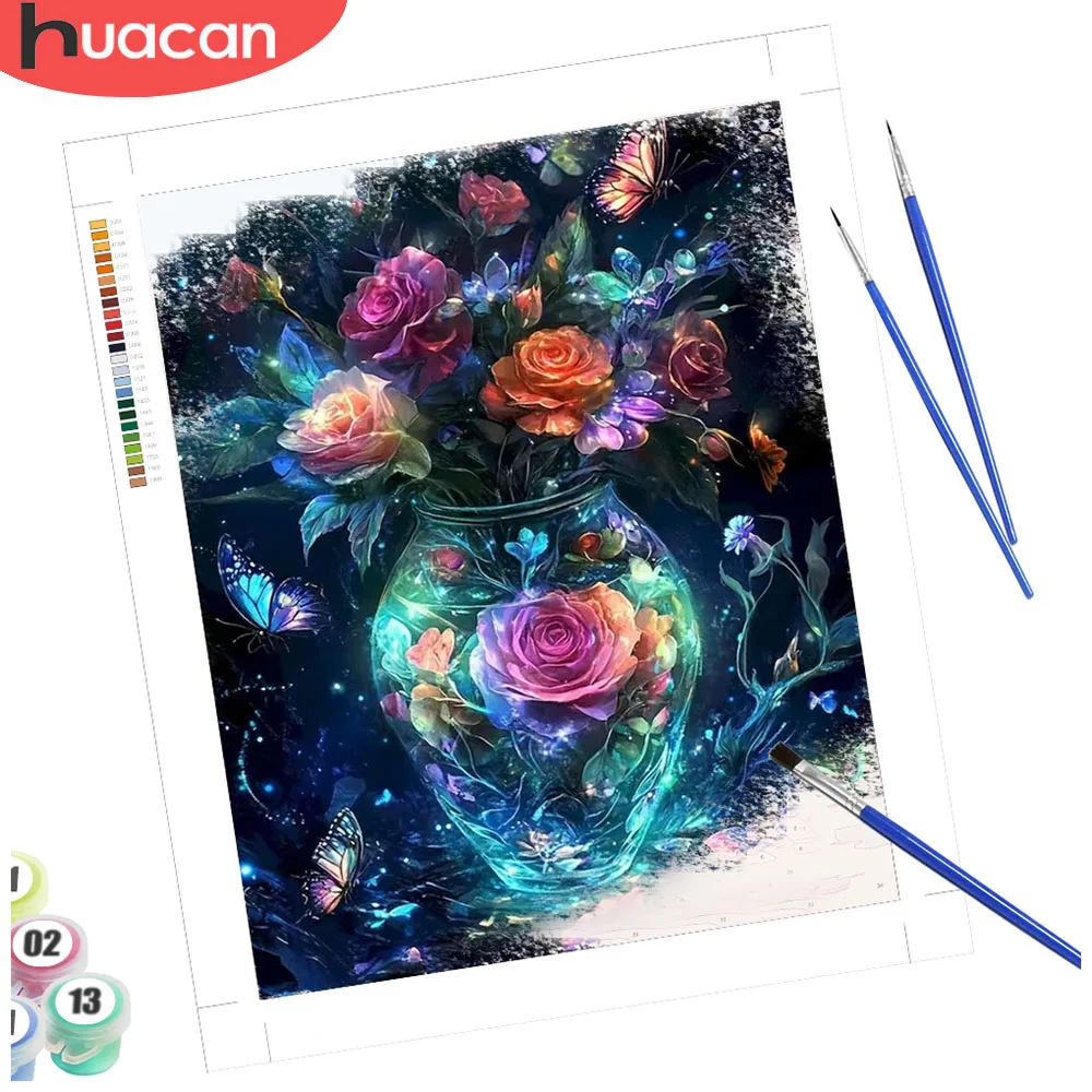 

HUACAN картина по номерам для взрослых, роза, раскраска по номерам, цветочное хобби, креативный ремесленный комплект, украшение для дома, стены