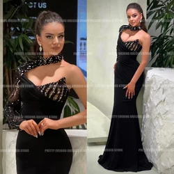 Simple Black 2024 Evening Dresses Mermaid Sexy One Shoulder Sweetheart Princess Prom Growns Formal Satin Fashion Party Vestidos