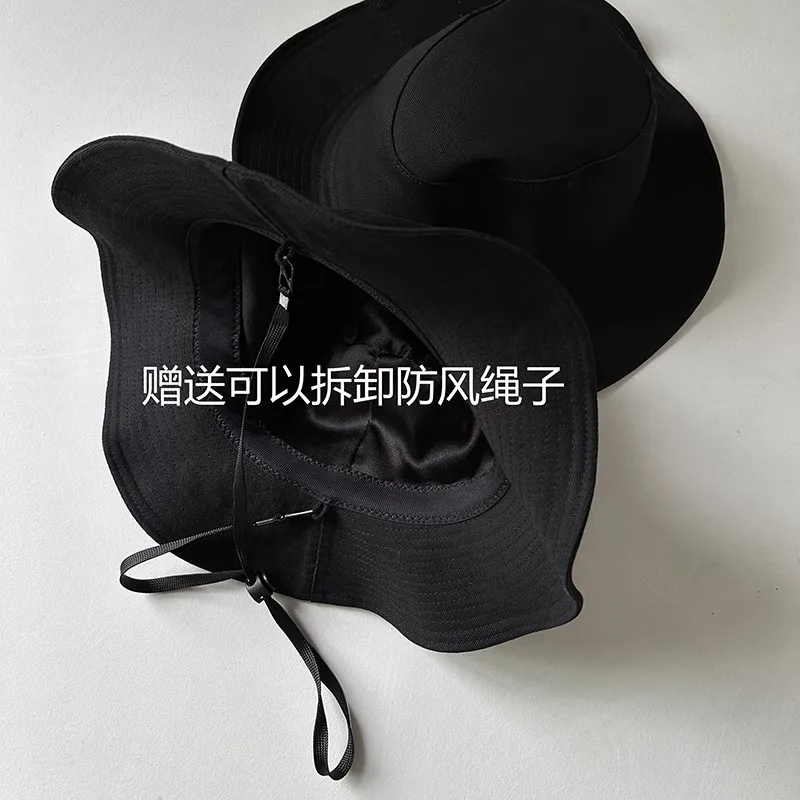 Eimerhüte für Damen und Herren, japanischer Stil, schwarze Farbe, Fischerhut, Sommer, breiter Krempe, Schutz, Sonnenhut – Detail 3