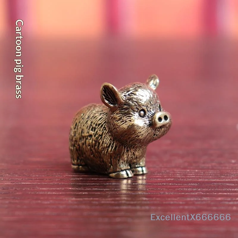 Retro Mini Brass Pig Statue Corrosion Resistant Metal Animal Figurine Decor Ornament for Office Cabinets Home Decor Gift