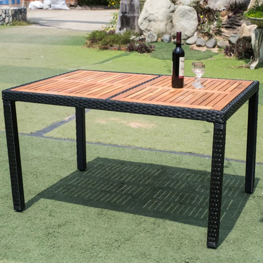 

EELIFEE 7 piece Outdoor Patio Wicker Dining Set Patio Wicker Furniture Dining Set w Acacia Wood Top
