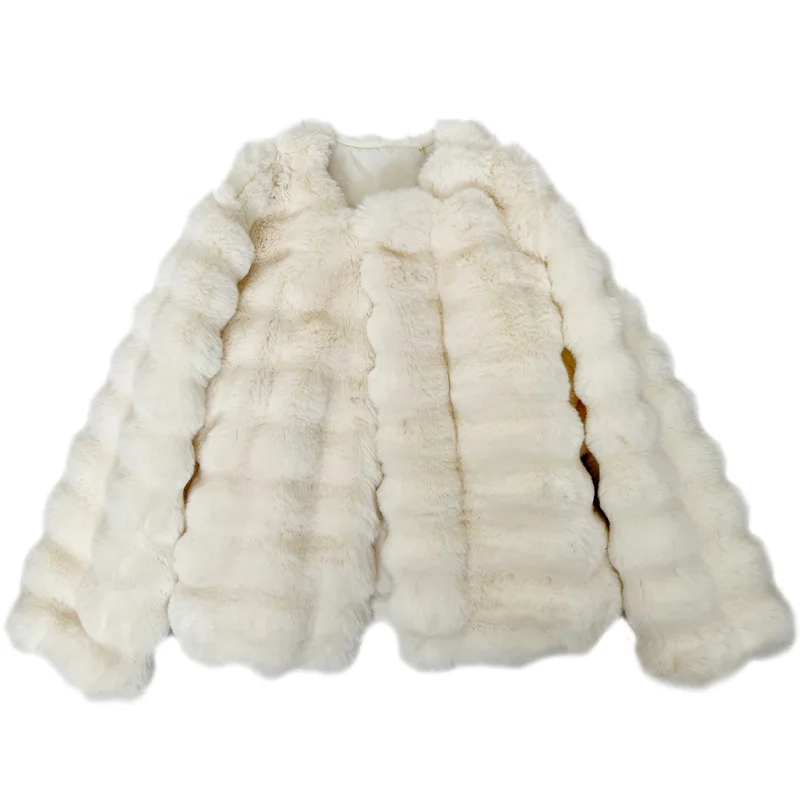 

Women Faux Fur Short Coats Jackets Coat Thick Warm Y2k White Jacket Elegant Work Round Neck Outerwear Autumn Winter 2025