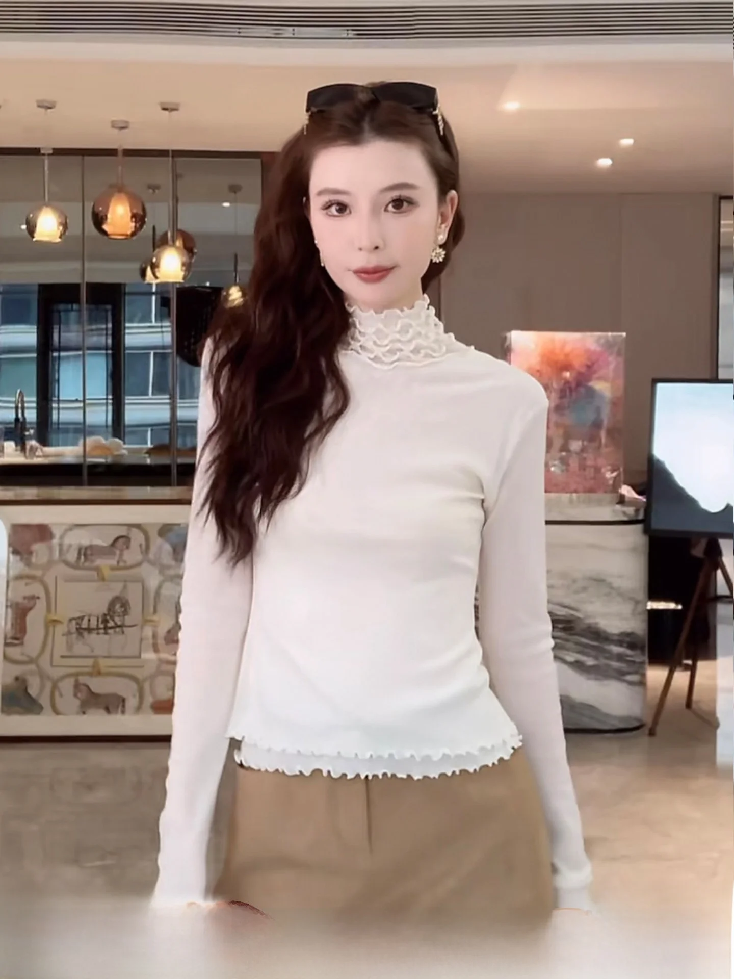

Kun Total Knitted Base irt Women's Elastic Spring Slim Fit Inner Wear Top New Sle Casual Sle Long Sve Stiy Fiber