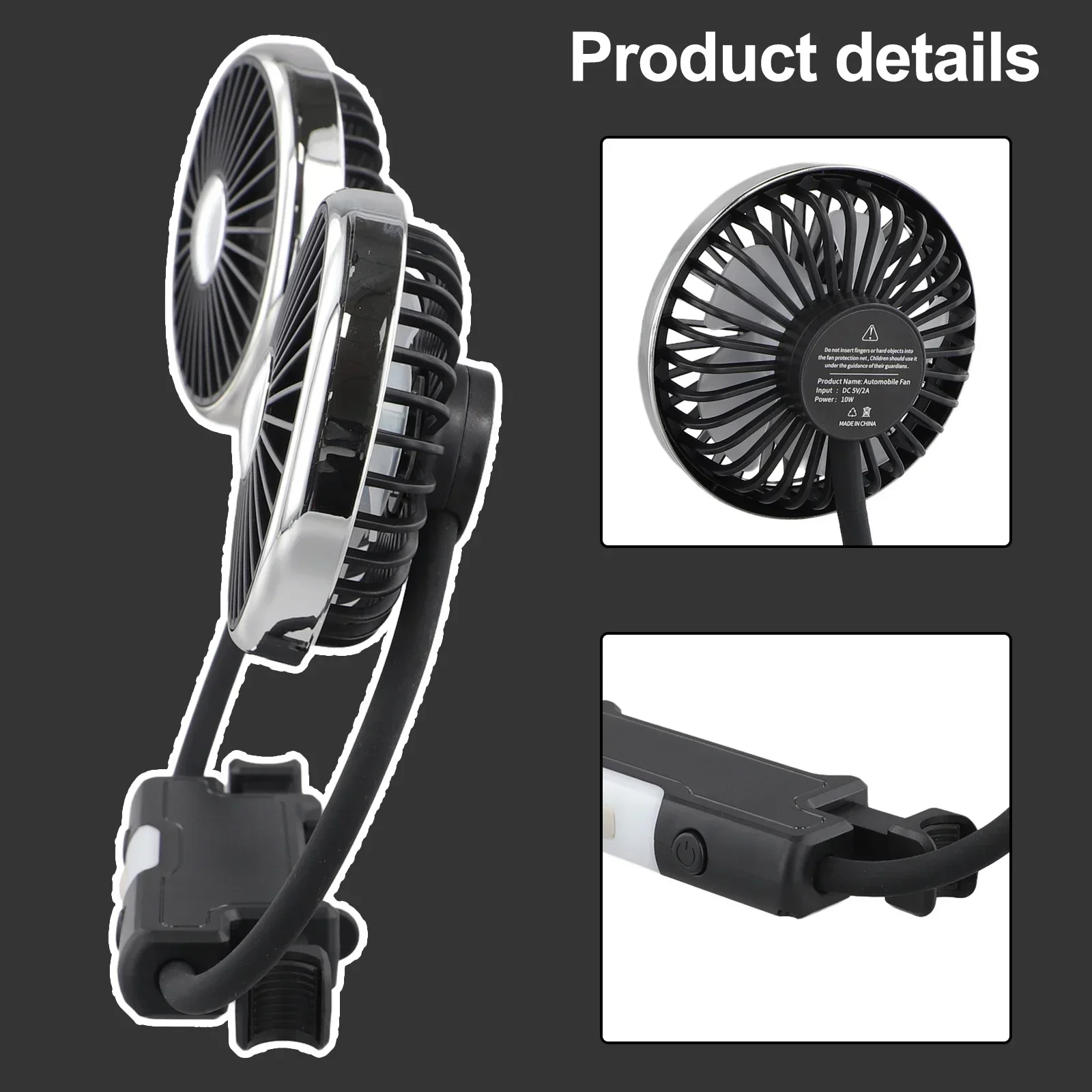 3-speed Car Car Seat Back Cooling Fan USB Charge Dual Head Fan 360 Degree Rotation Neck Cooler For Summer Car Accessories