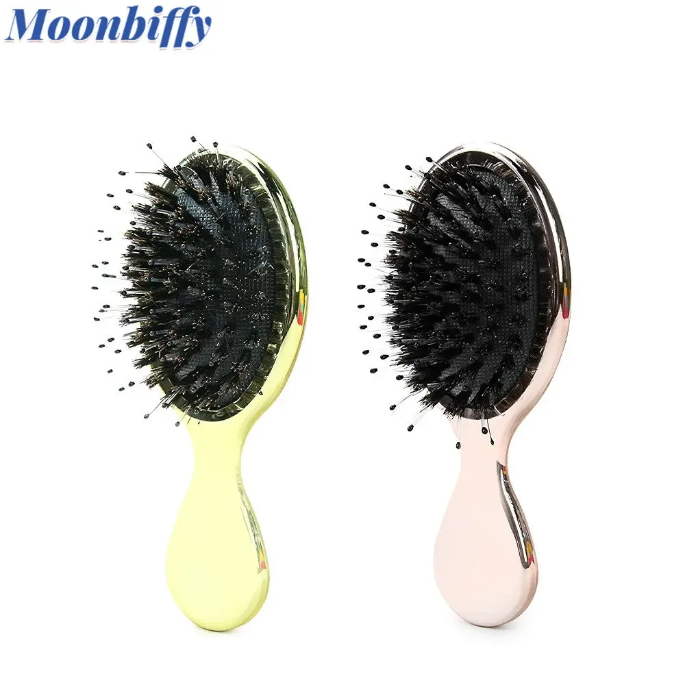 Mini escova oval de cabelo para mulheres, cor dourada e prateada, antiestática, cabeleireiro, pente de massagem, menina