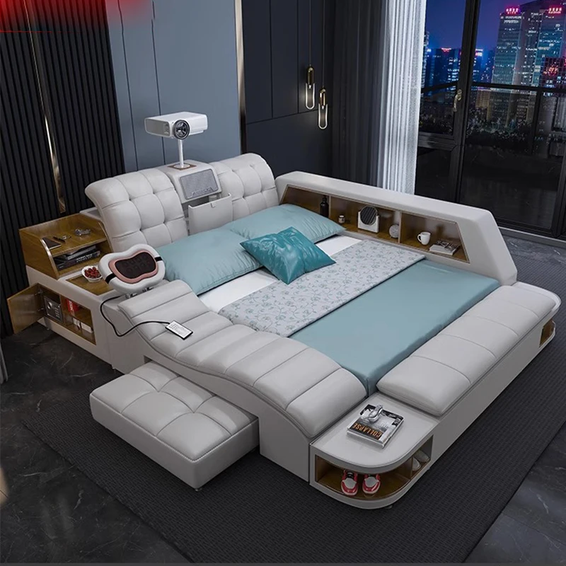 Smart Leather Bed Tatami Master Multifunctional Modern Bed Simple Projector Camas Moderrnas Inteligentes Bedroom Furniture