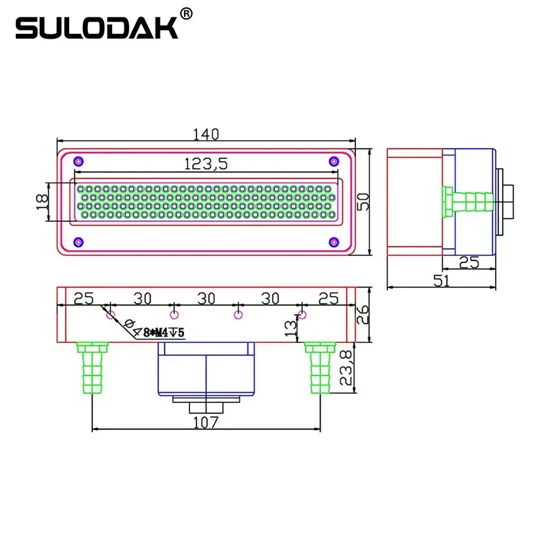 UV LED cura luz conjunto, Sistema de refrigeração a água, Cabeça de impressora a jato de tinta UV, Ricoh G5, DX5, 120mm, 1 conjunto