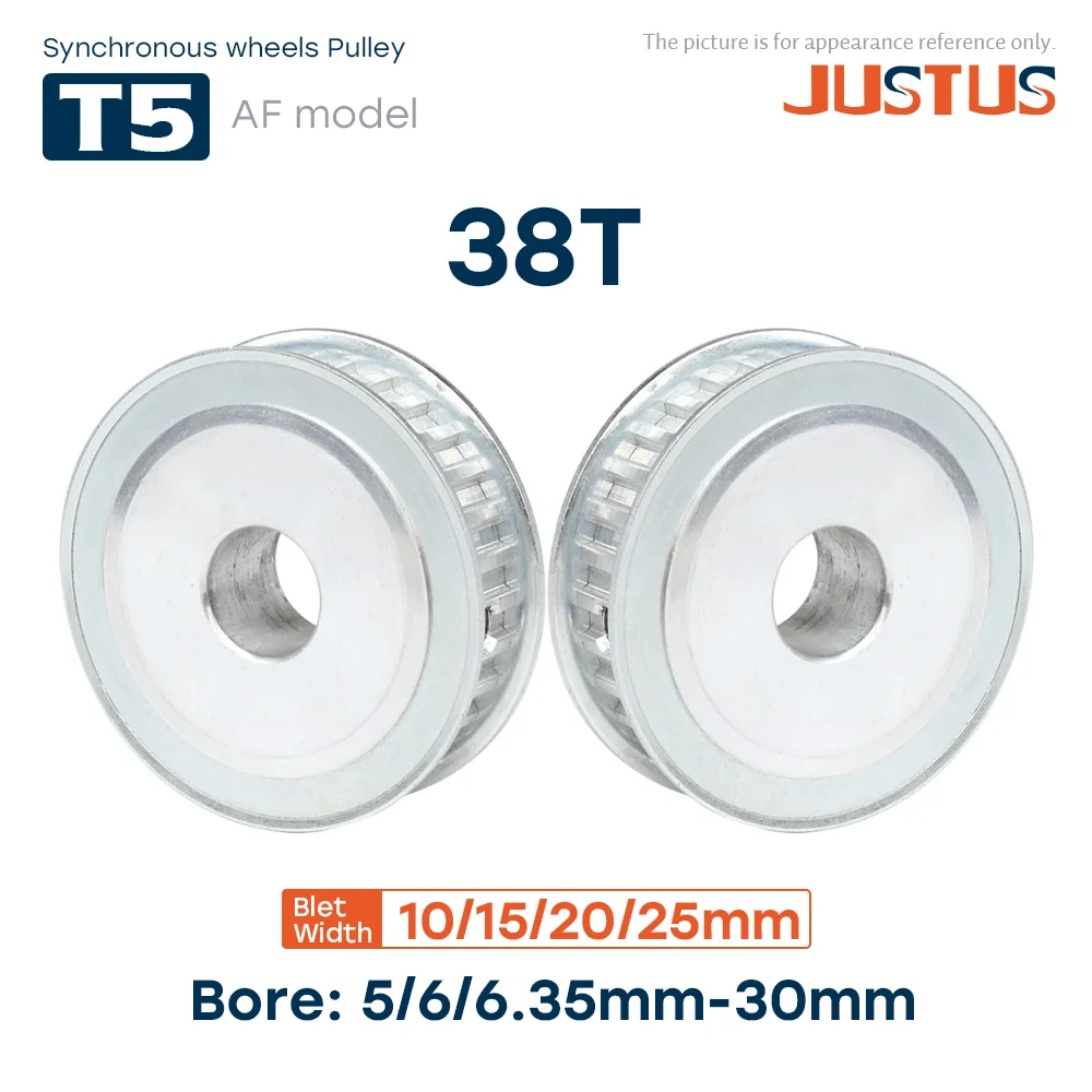 38 Teeth T5 AF Shape Synchronous Wheels Bore 5/6/6.35-30mm Teeth Pitch 5mm For T5 Width 10/15/20/25mm Rubber Belt