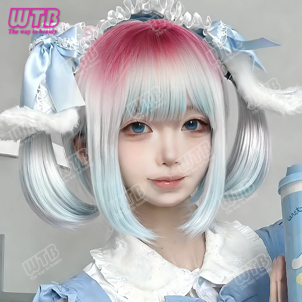 WTB Gradient Synthetic Lolita Wig with Straight Bangs Suitable for Women and Girls Holiday Parties Cosplay Wearing