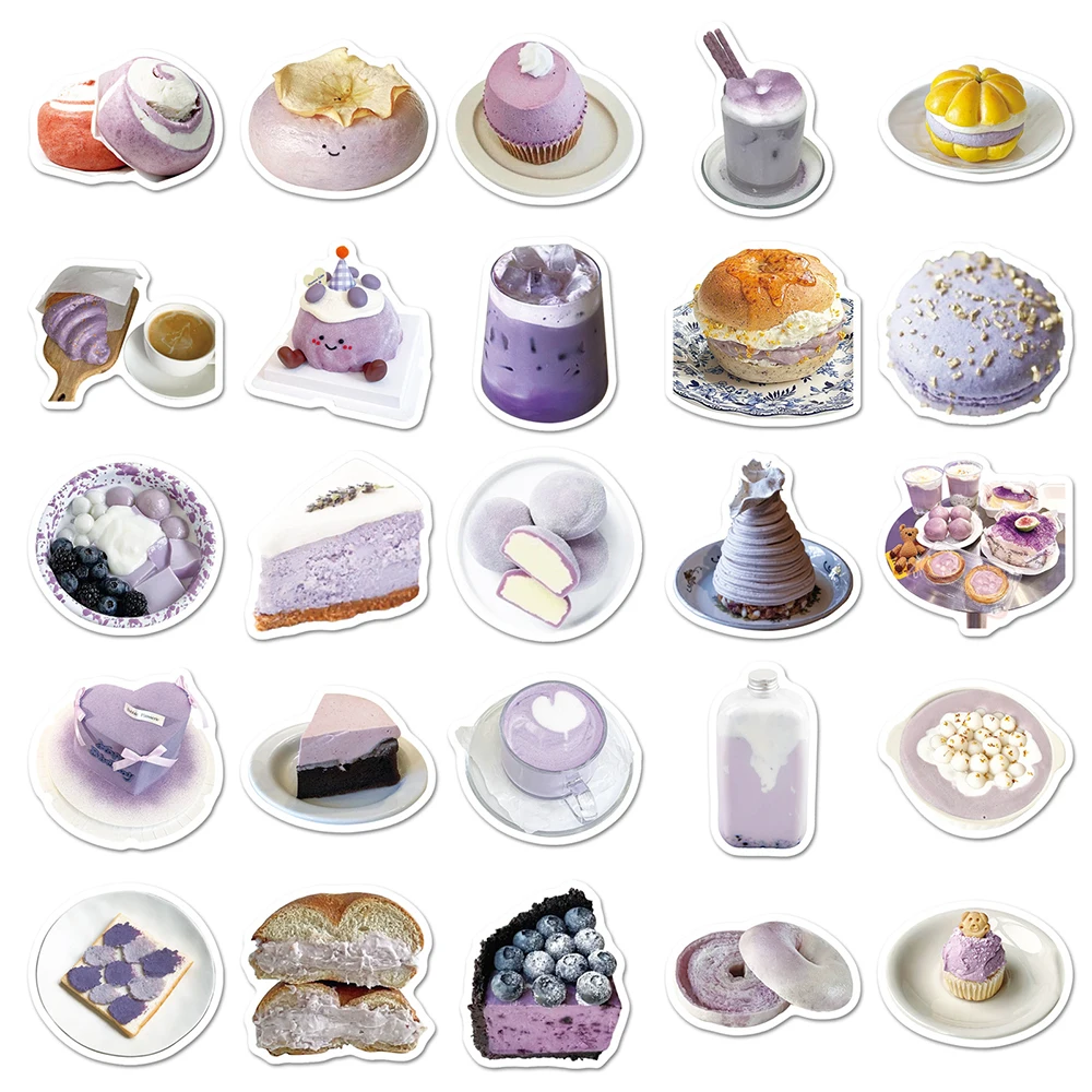 

10/30/50pcs Taro Paste Dessert Cake Stickers Cute Ins Style Aesthetic Decals Water Bottle Notebook Phone Cartoon Sticker Packing
