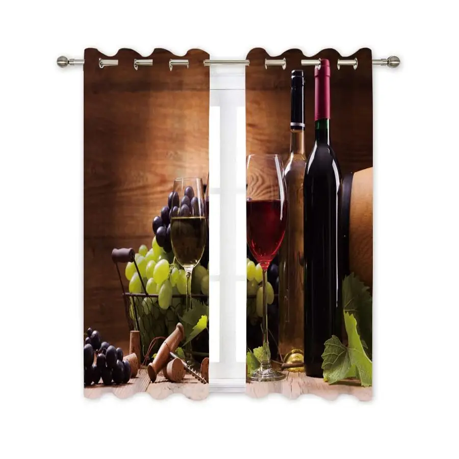 

Decorative Blackout Curtains,Glasses of Red and White Wine,Served with Grapes on a Wooden Background,Window Treatments Drapes fo