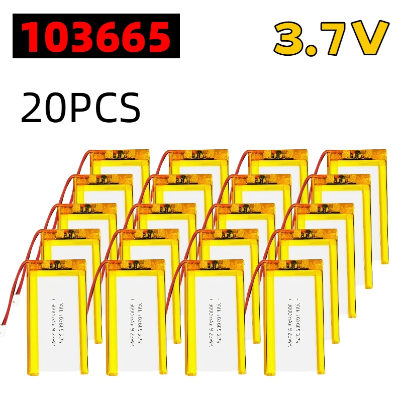 103665 3,7 V 3000 mAh wiederaufladbarer Polymer-Lithium-Akku mit JST PH2.0-Stecker, Li-Po-Akku mit hoher Kapazität, Kamera, GPS, MP5-Headset